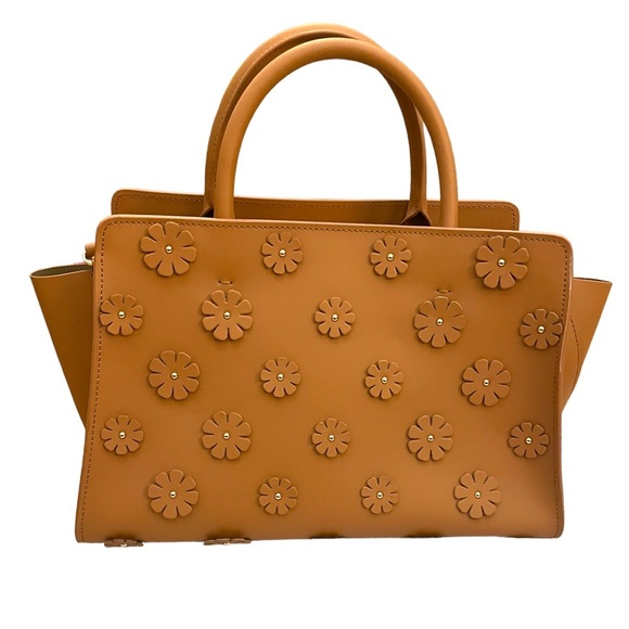 ZAC POSEN - Zac Eartha Top Handle Flower tote - removable strap -tan leather bag - Picture 2 of 9